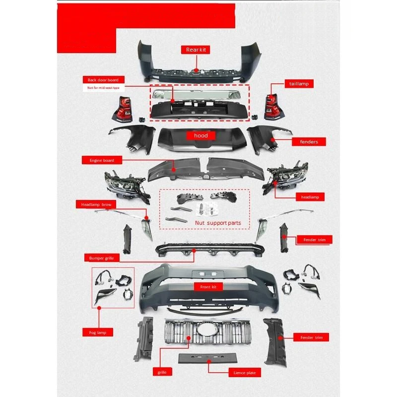 2010-2017 for LC150 FJ150 Bodykit Upgrade to 2018 Bumpers New Rear Front Bumper Grille Kits 3