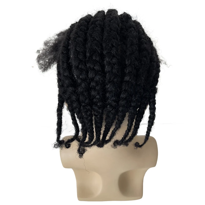 Brazilian Virgin Human Hair Replacement 1# Jet Black Color Cornrow Braids Unit 8x10 Full PU Toupee for Black Men