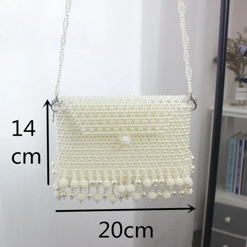 Handmade Pearl Bag Woven Shoulder Bag Key Change Mobile Phone Bag Cross Section Messenger Bag Party Wedding Trumpet Tassel Bag