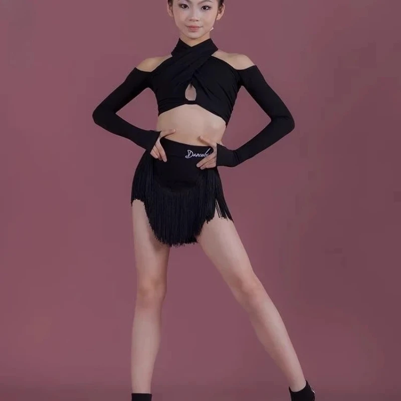 Line dance clothing Stage costume fringe skirt Leopard Latin dance competition costume tassel Dance latin american outfit image 4