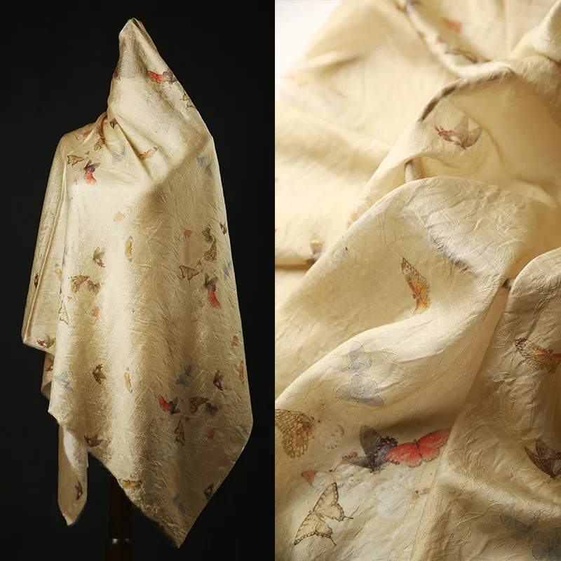 

Полупрозрачная жаккардовая ткань для шитья летнего платья, акриловая ткань Hanfu-полиэстер, ширина бабочки 150 см, цвет желтый, Y293