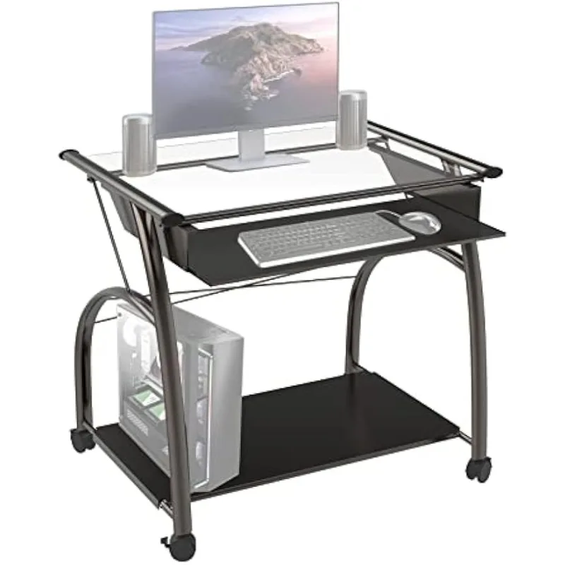 

Vincent Glass Top Computer Cart with Pull-Out Keyboard in Pewter