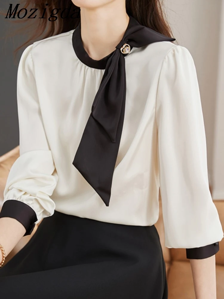 Spring Autumn Elegant Fashion Bow Patchwork Long Sleeve Shirt Ladies Temperament All-match Bottoming Blouse Femme Pullover Tops