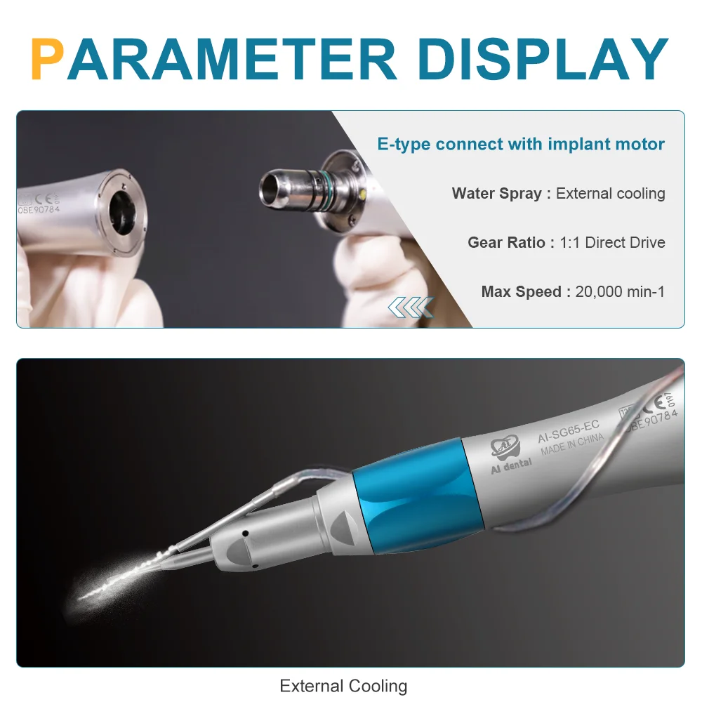 Dentra em linha reta handpiece AI-SG65-EC 1:1 movimentação direta hp burs implante peça de mão pulverizador refrigeração externo para dentista