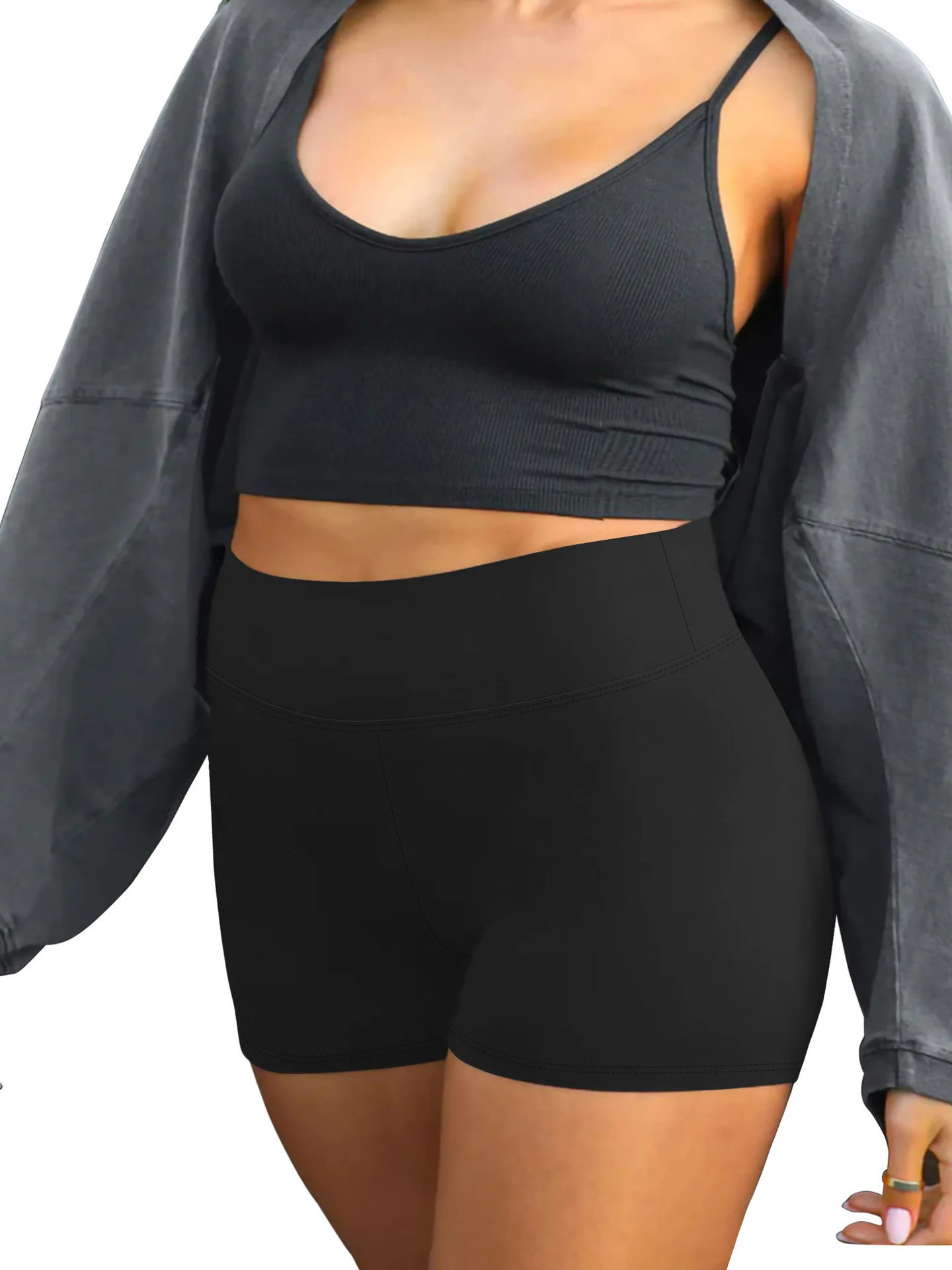 Yoga-Shorts in Übergröße für Damen, hohe Taille, Seitentasche, Workout, Laufhose, dehnbar, sportlich, Sommermode, schmale Shorts – Detail 16