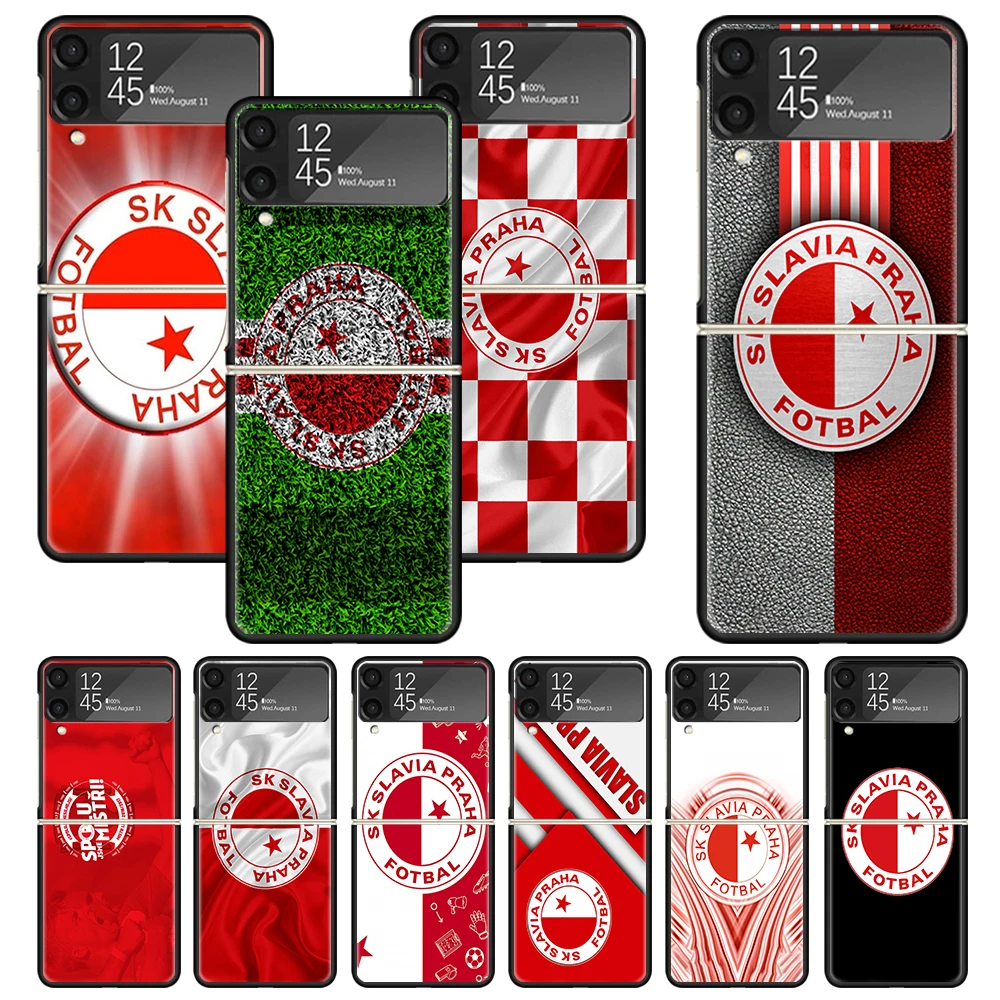 Sk Slavia Praha Czech Republic Print Case For Samsung Galaxy Z Flip 3 4 5 5G Black Hard Cell Phone Shell ZFlip3 Flip4 Flip5 Patt