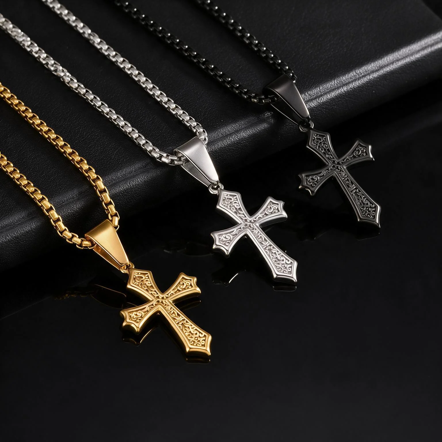 Cross Pendant Necklace for Men Boys,Gold Silver Black Color Collars Chokers,Christian Classic Chic Jewelry Gifts