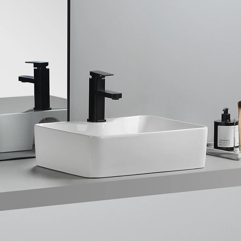 Elegant Ceramic Vessel Sink, Rectangular Design Ceramic Wash Basin - Ideal for Modern Bathroom Fixtures, Suitable for Dressing Rooms, Vanities, Bathrooms view 4