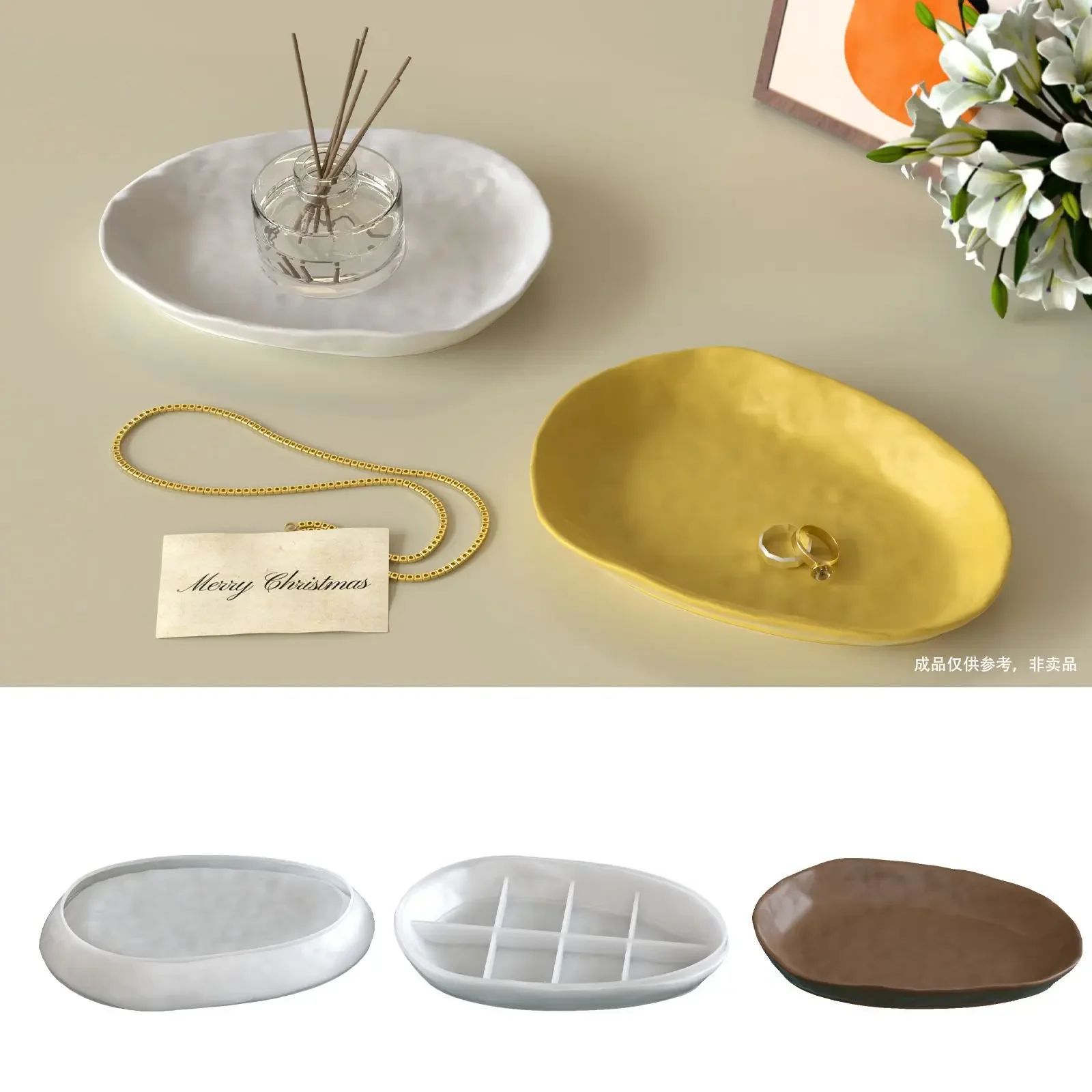 New Mould Aromatherapy Plaster Cement Irregular Oval Mold Rippled Rock-Patterned Dish Storage Tray Home Decor Silicone Molds