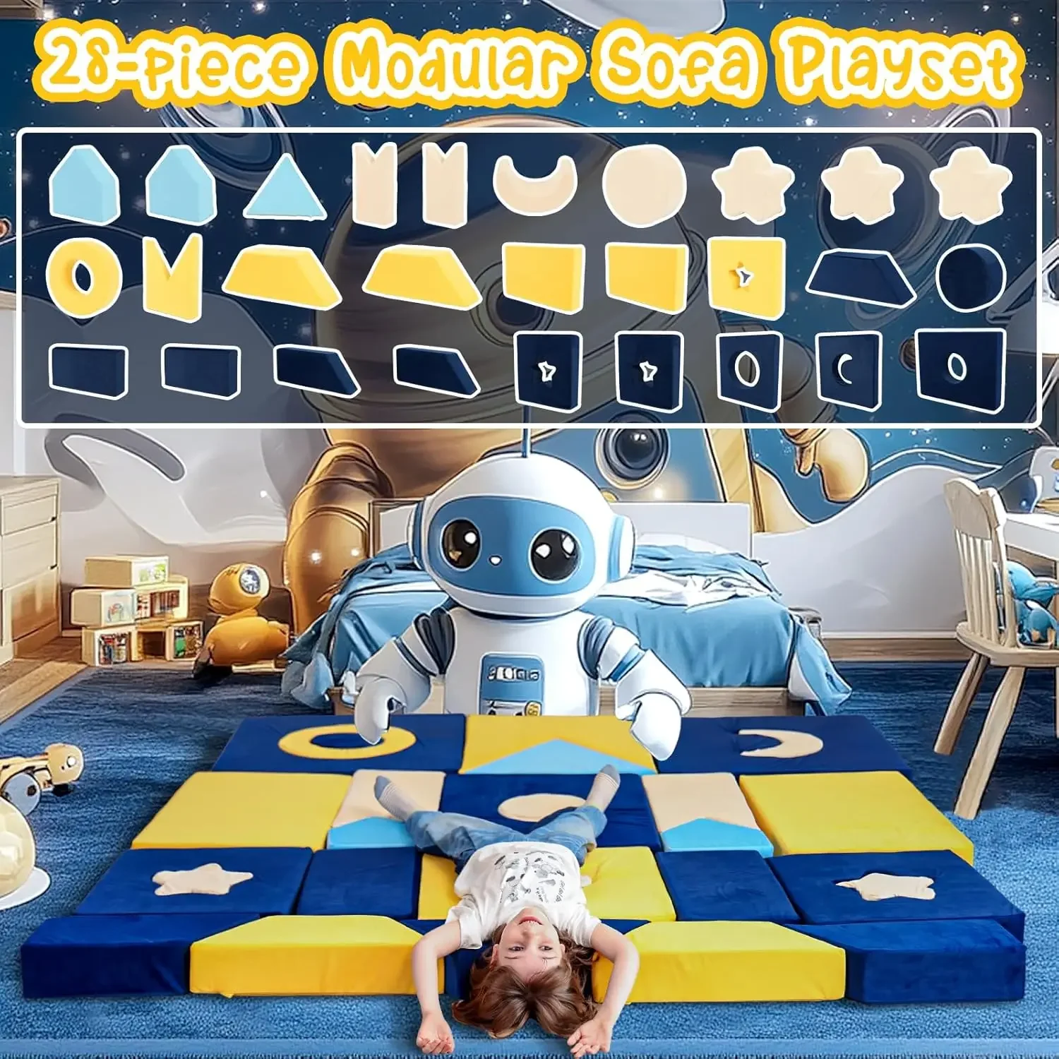 Modular Kids Play  - Universe Theme Toddler Building Fort, Sofa Foam Play Set, Multifunctional Kids Sofa