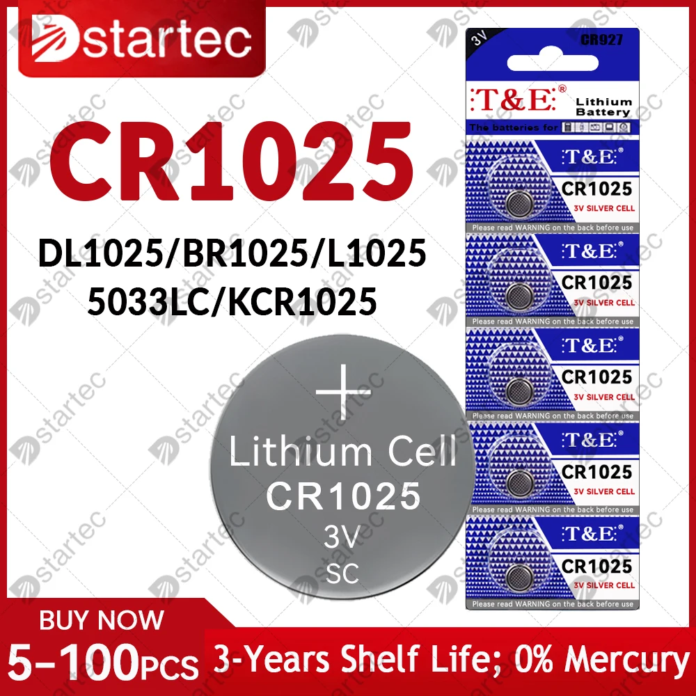 5 SZTUK-100 SZTUK 3V CR1025 Bateria litowa KL1025 BR1025 LM1025 DL1025 CR 1025 5033LC Baterie pastylkowe do zegarków do zdalnego sterowania zabawkami