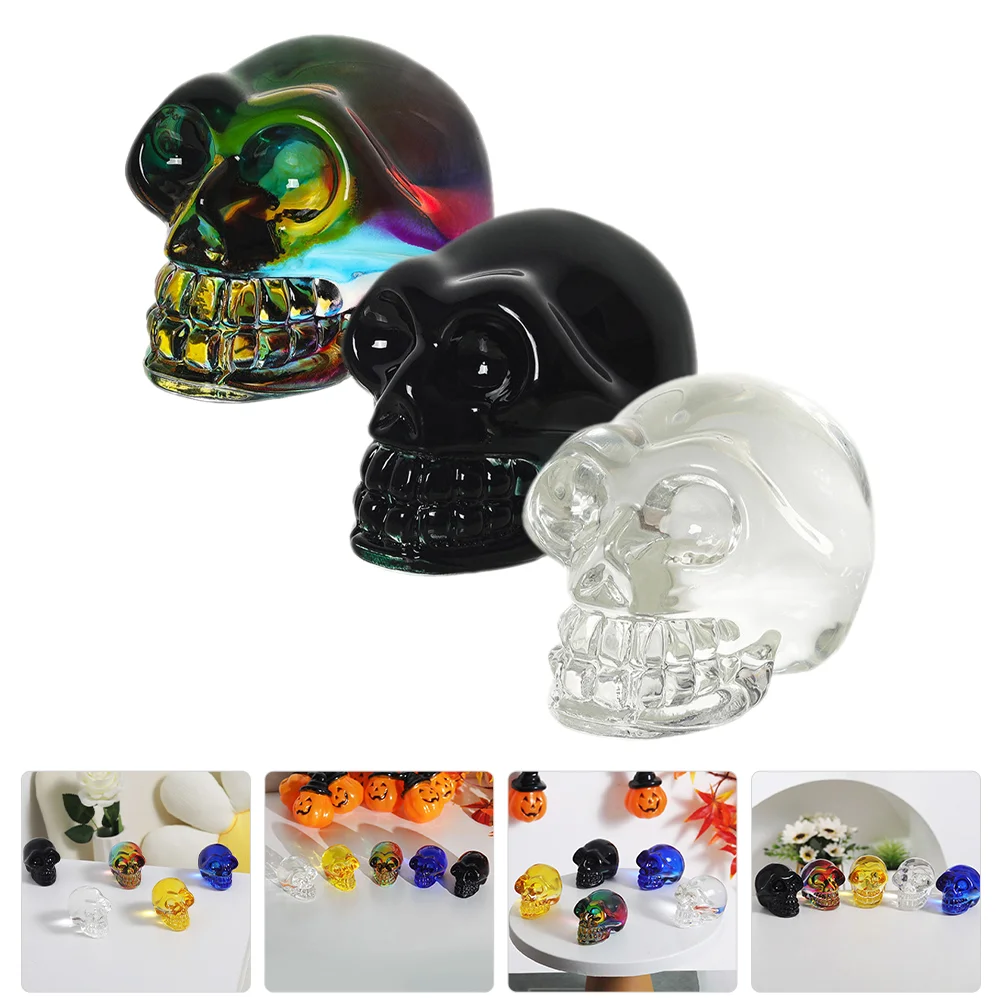 

3pcs Halloween Skull Model Realistic Small Crystal Decors Skull Human Head Props Skull Decor