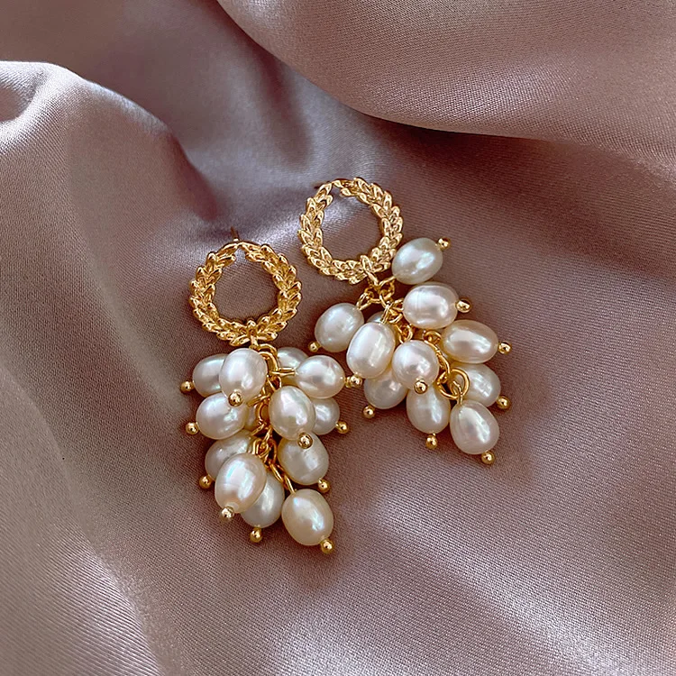 Heißer Verkauf Elegante Ähre Design Natürliche Süßwasser Perle 14K Gold Gefüllt Weibliche Quasten Stud Ohrringe Schmuck Für Frauen – Detail 2