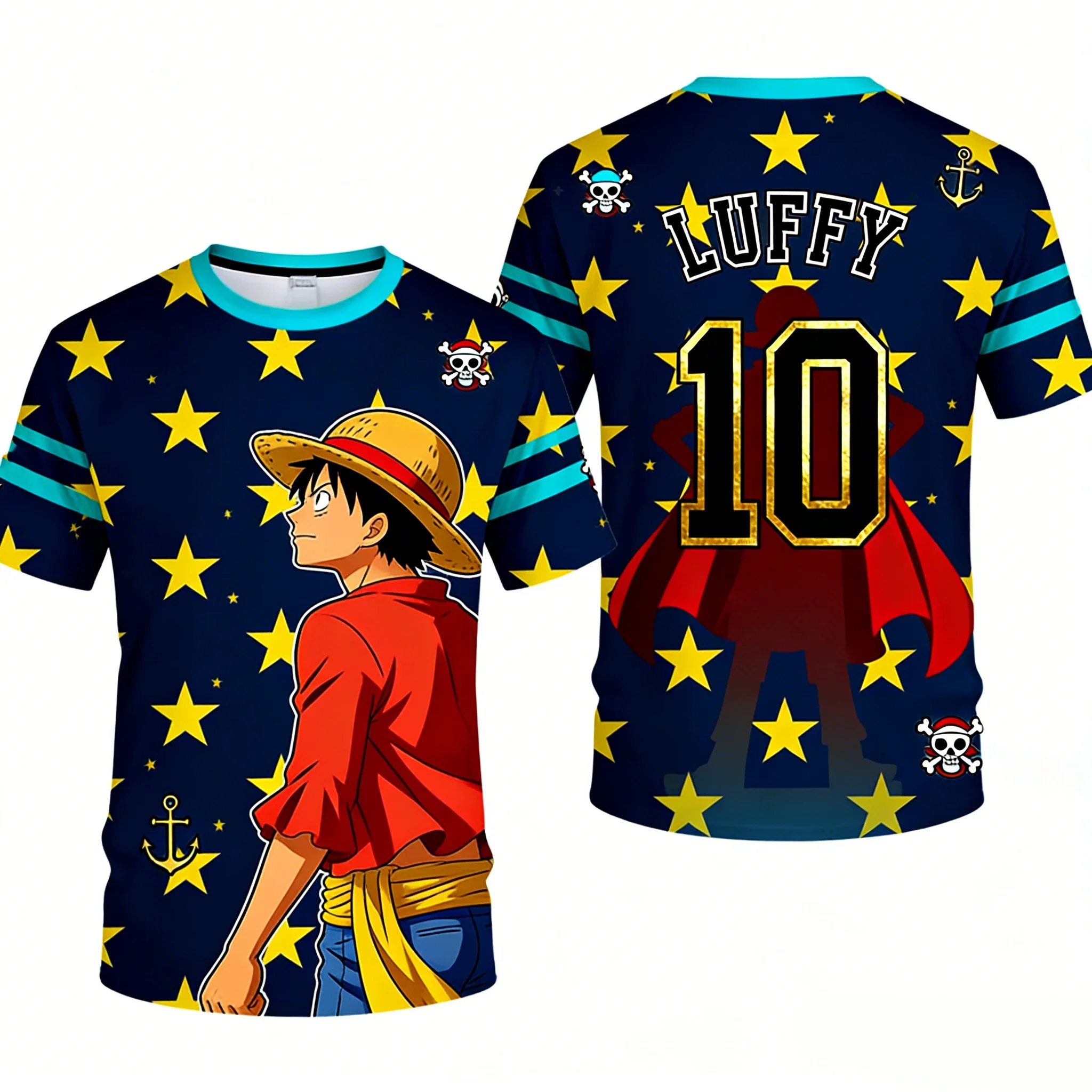 Trendiges Anime-T-Shirt für Herren mit Shanks Rot Haar-Print, Kurzarm, Casual, Leicht, Streetwear für Kinder, Sommer-Outfits