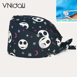 Gorro quirúrgico de algodón con estampado de calavera y Estrella, gorro de trabajo médico, accesorios de enfermería para hospital, color negro
