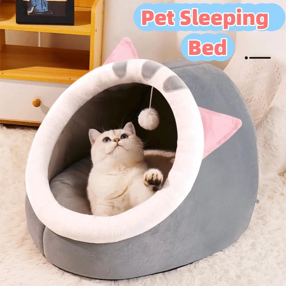 Cama para Gatos Estilo Cartoon Quente e Confortável, Lavável e Dobrável, Caverna Redonda para Animais de Estimação, Design de Tenda, Cama para Cães Pequenos
