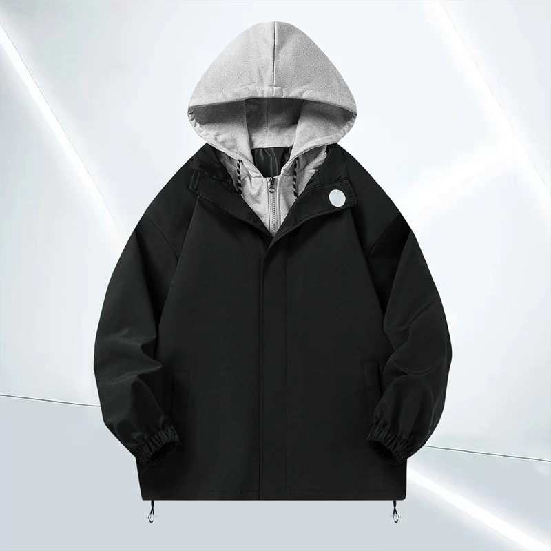 

Faionable Men's Hooded Jaet Fake Two-Piece Outerwear Spring Autumn 2024 New Sle Student Sli Top Clothes Coat