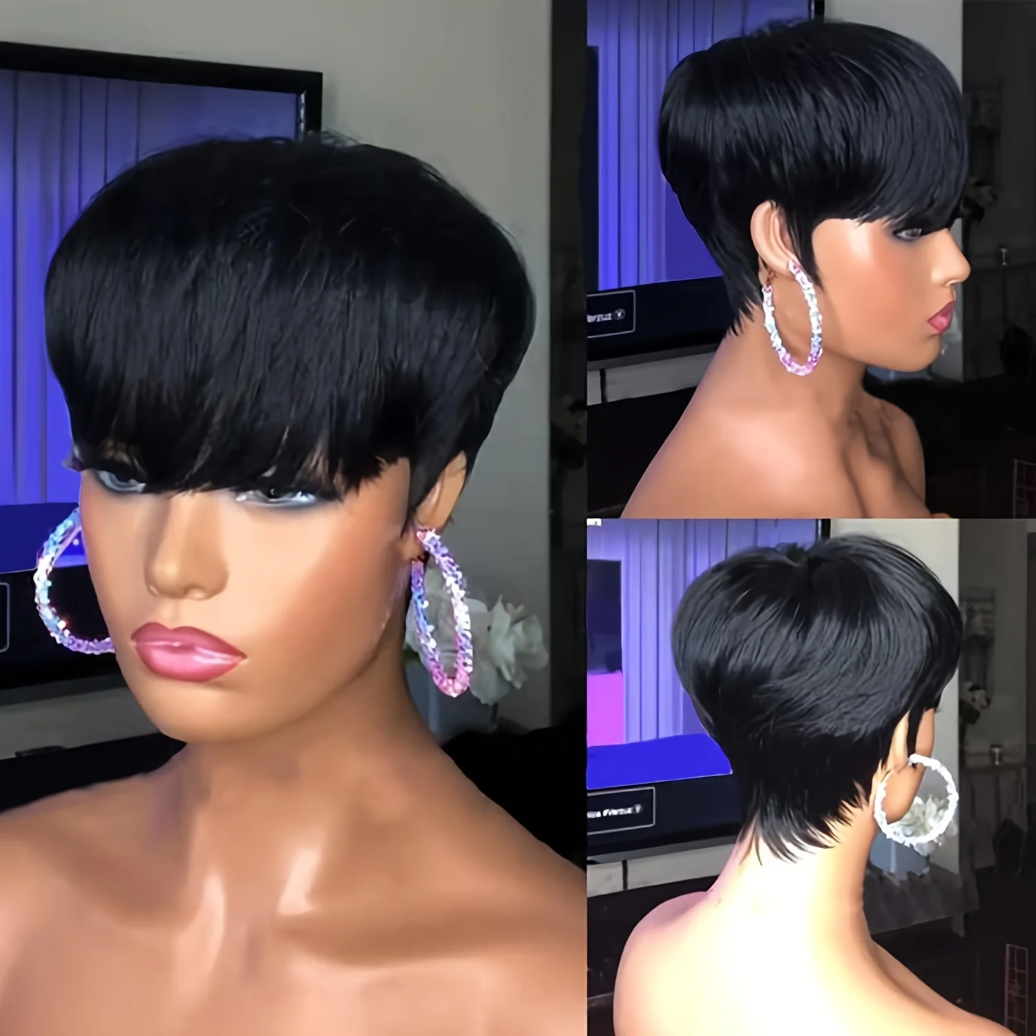 Maschinell hergestellte Echthaar perücken für Frauen 6 Zoll natürliche schwarze/99j/4 braune Farbe tägliche Party verwenden Perücke kurze gerade Pixie Cut Perücken