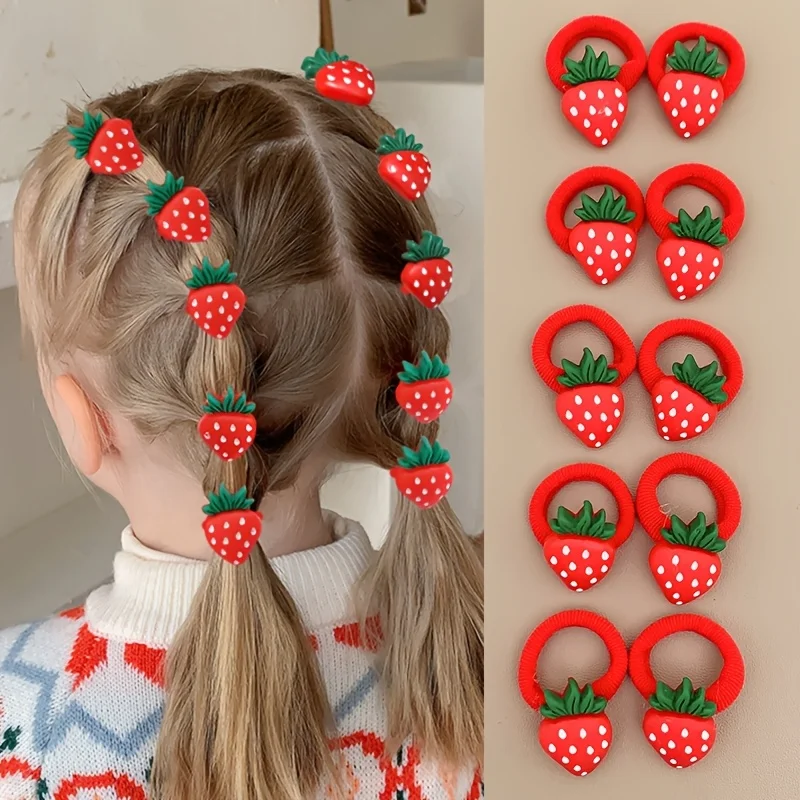 10/30 Sweet and Adorable Strawberry/cherry Fruit Hairbands, Red Holiday Towel Hair Ties, girl’s Hair Ties and Headbands