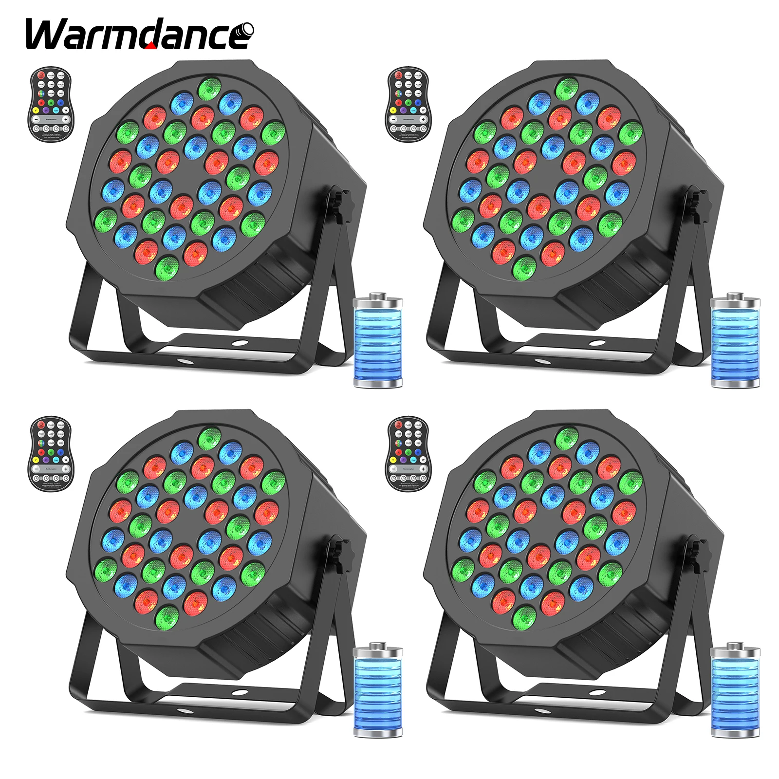 

4 шт., 36 светодиодов, аккумулятор, номинальный свет, RGB, сценический эффект, DMX, звуковое управление, светодиодный проекционный светильник для вечеринки, бара, клуба, свадьбы, дня рождения