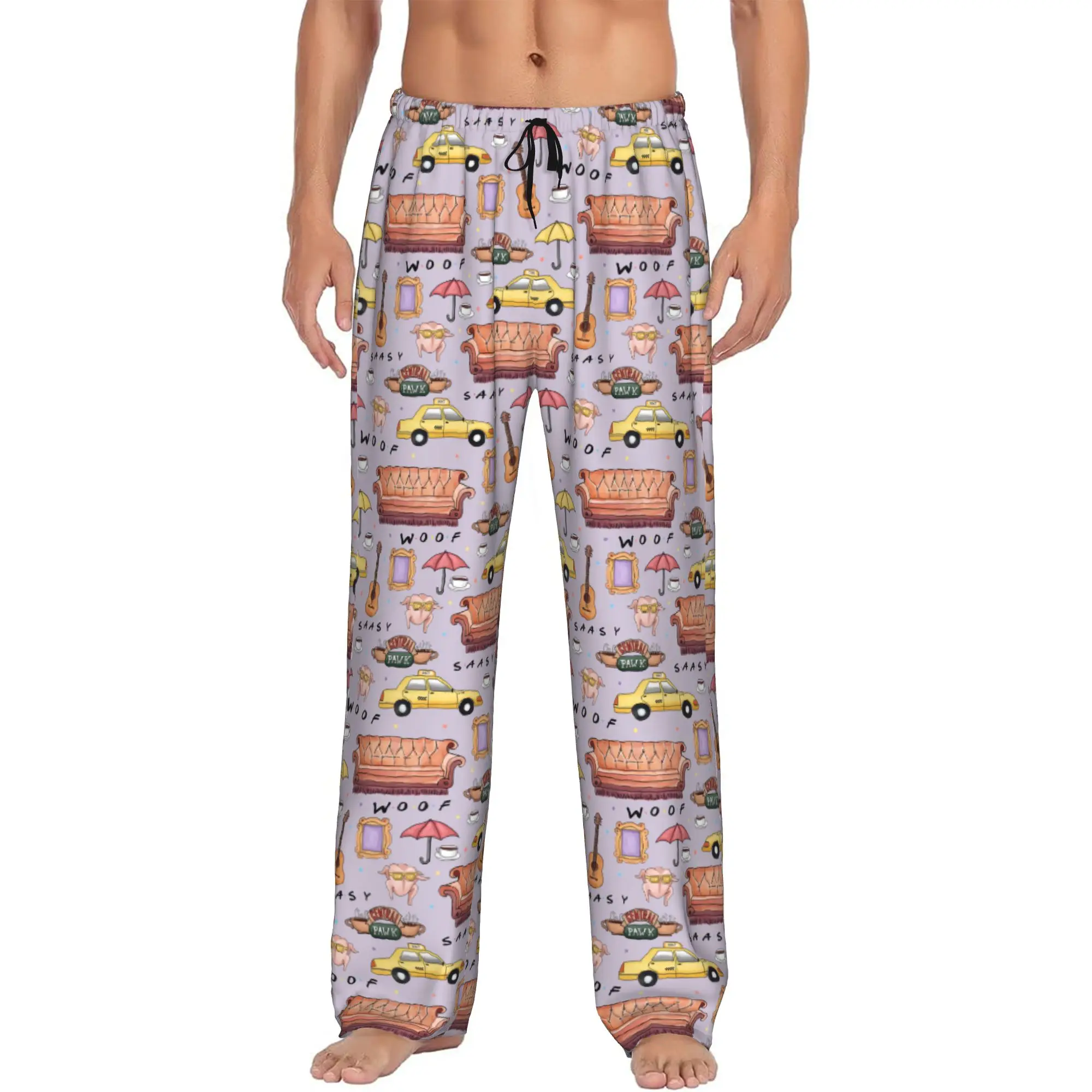 Custom Men Funny Friends Collage Pajama Pants Print  Sleep Sleepwear Bottoms with Pockets