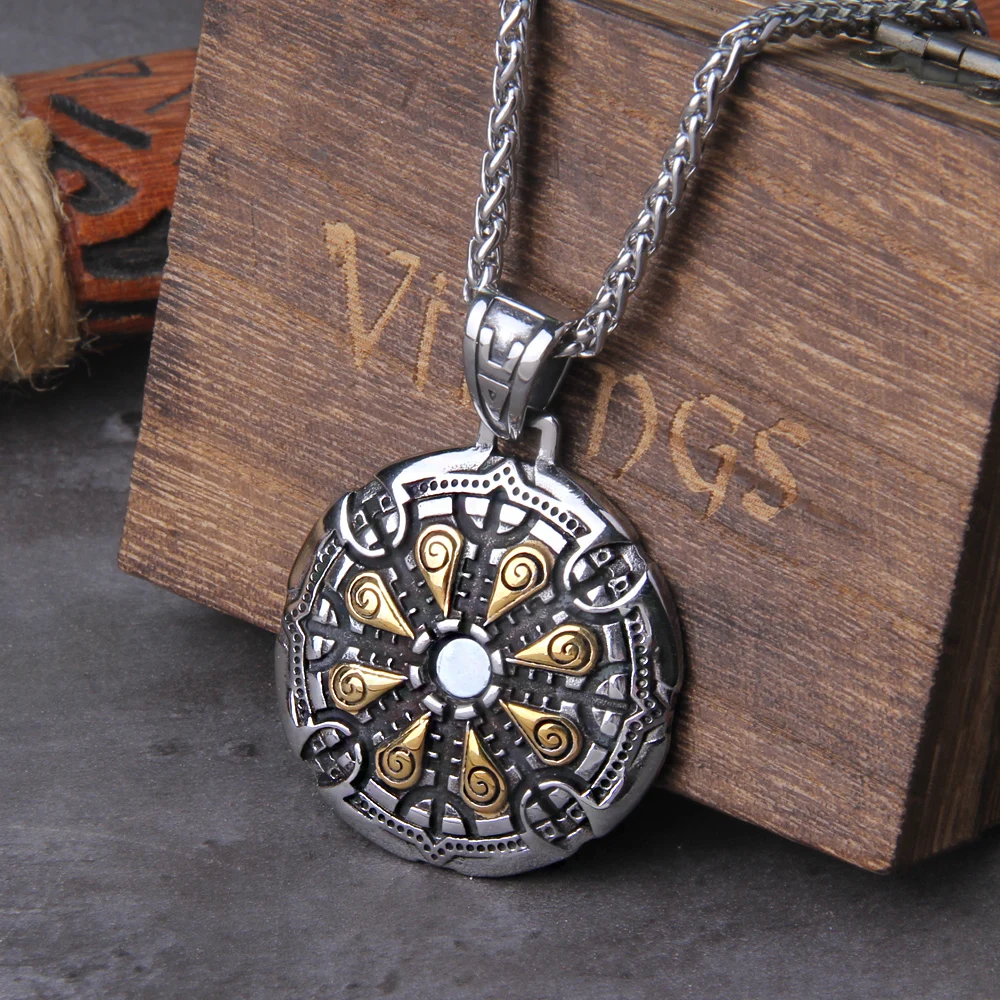Vegvisir-collar de runa de Color dorado de acero inoxidable para hombre, collar vikingo escandinavo, Vikingo nórdico, regalo de Navidad