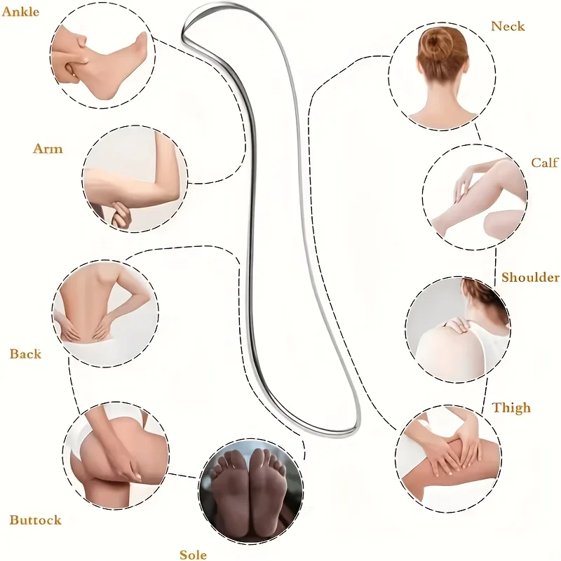 S-Shaped Gua Sha Board Stainless Steel Material For Facial Lifting Neck Leg Scraping To Relieve Muscle Tension And Relax Body