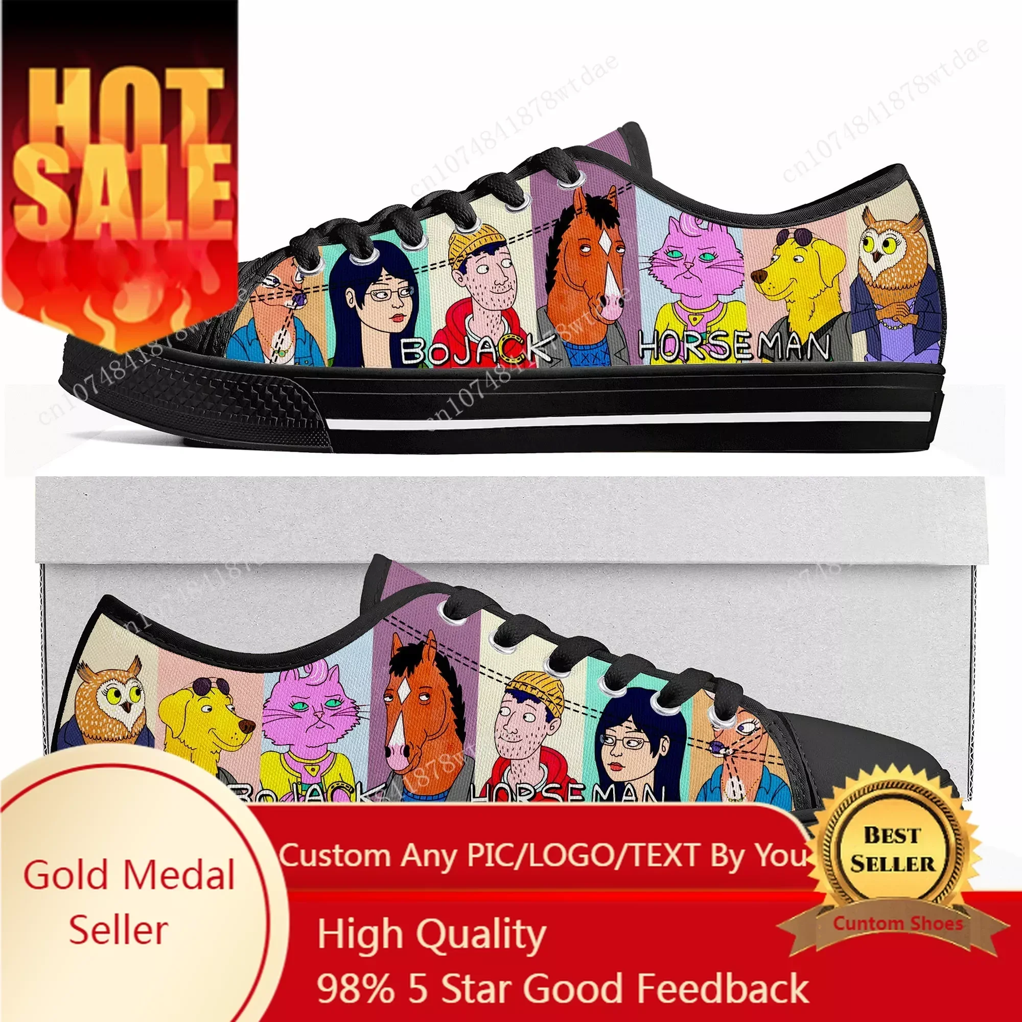 

Horse Man Low Top Sneakers Womens Mens BoJack High Quality Canvas Sneaker Casual Anime Cartoon Customize Shoes