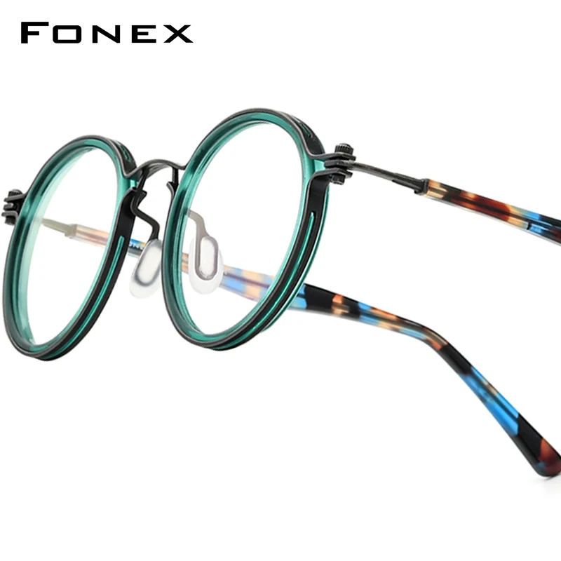 FONEX Acetate Titanium Glasses Frame Women New Brand Design Vintage Retro Round Eyeglasses Men Spectacles Japanese Eyewear 85693