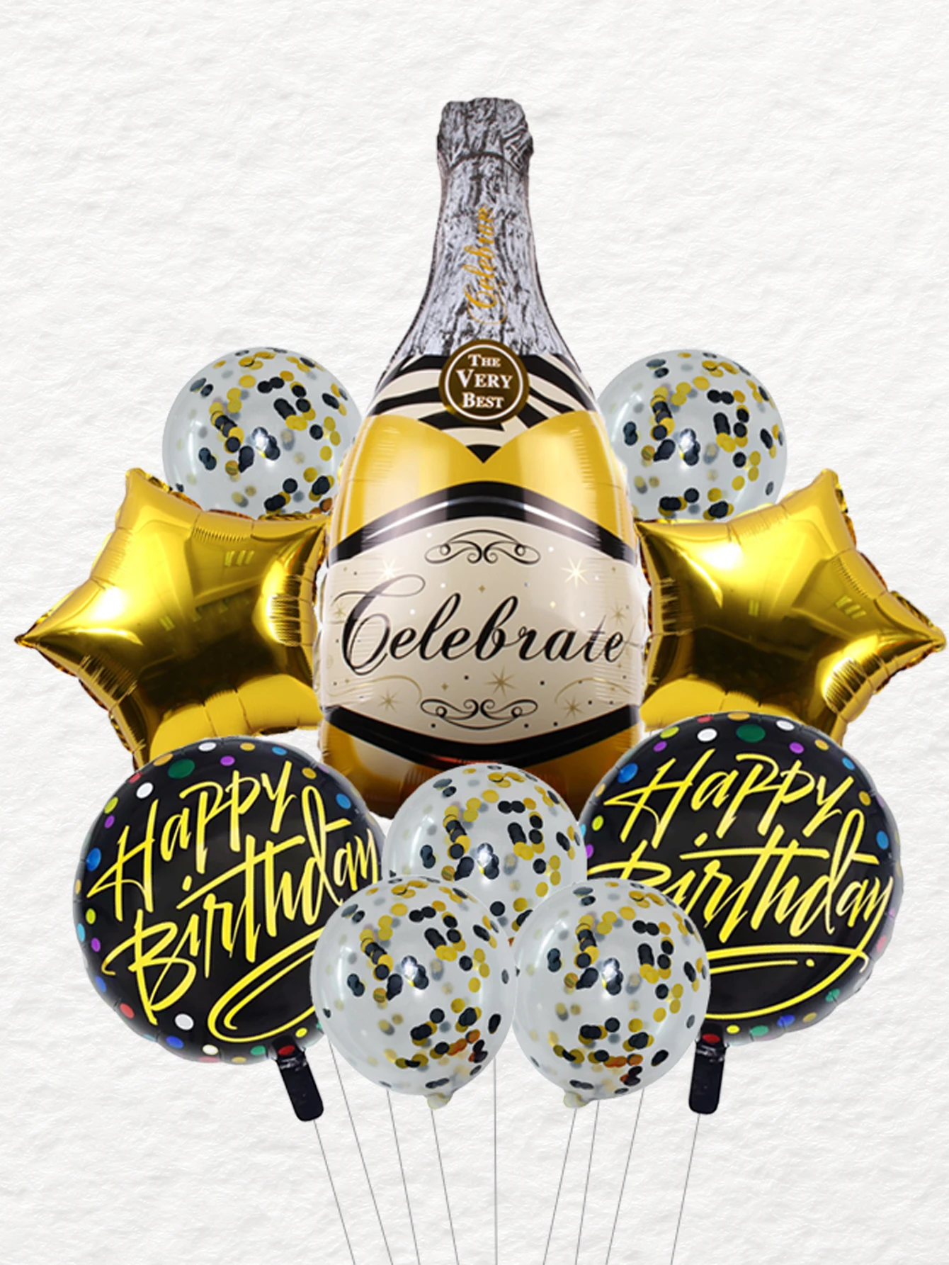 10 Stück goldene Champagnerflaschen-Folienballons mit Konfetti, Latexballon, Weinflasche, Globos, Geburtstagsparty-Dekorationen – Detail 9