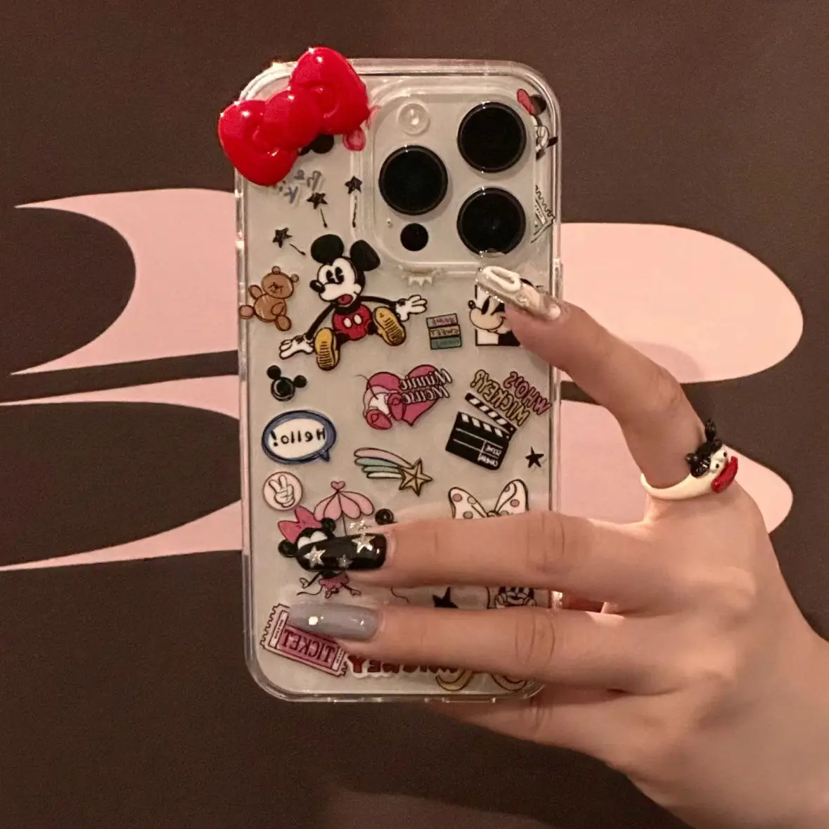 لطيف الكتابة على الجدران ميكي ثلاثية الأبعاد القوس الأحمر الحب الليزر ورقة جراب هاتف آيفون 13 16 15 14 17 برو ماكس 17 الهواء XS ماكس X XR زائد غطاء صغير #1