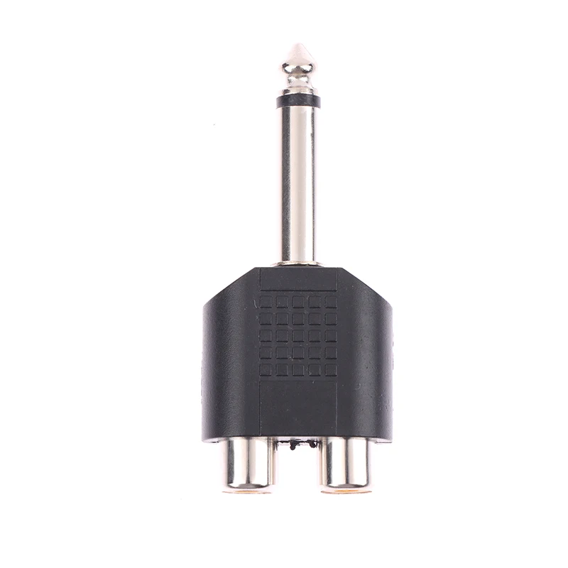 Stereo Audio pria 6.5mm/Jack mono wanita ke 2 RCA Male Audio Jack Connector Adapter Converter untuk Speaker