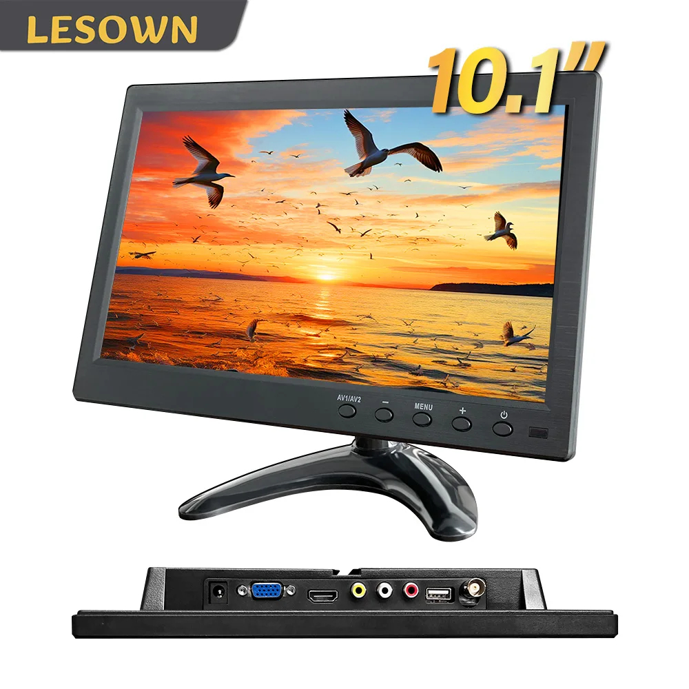 LESOWN Touch Screen Monitor 10.1 Inch 1024x600 with VGA/HDMI/AV/BNC/USB Raspberry Pi Screen Dual Built-in Speakers for PC Laptop