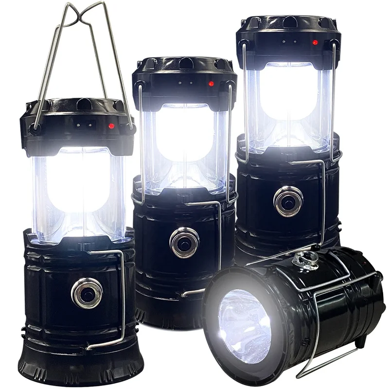 Portable LED camping lanterns folded waterproof solar USB can charge outdoor home -to -family LED flashlights emergency