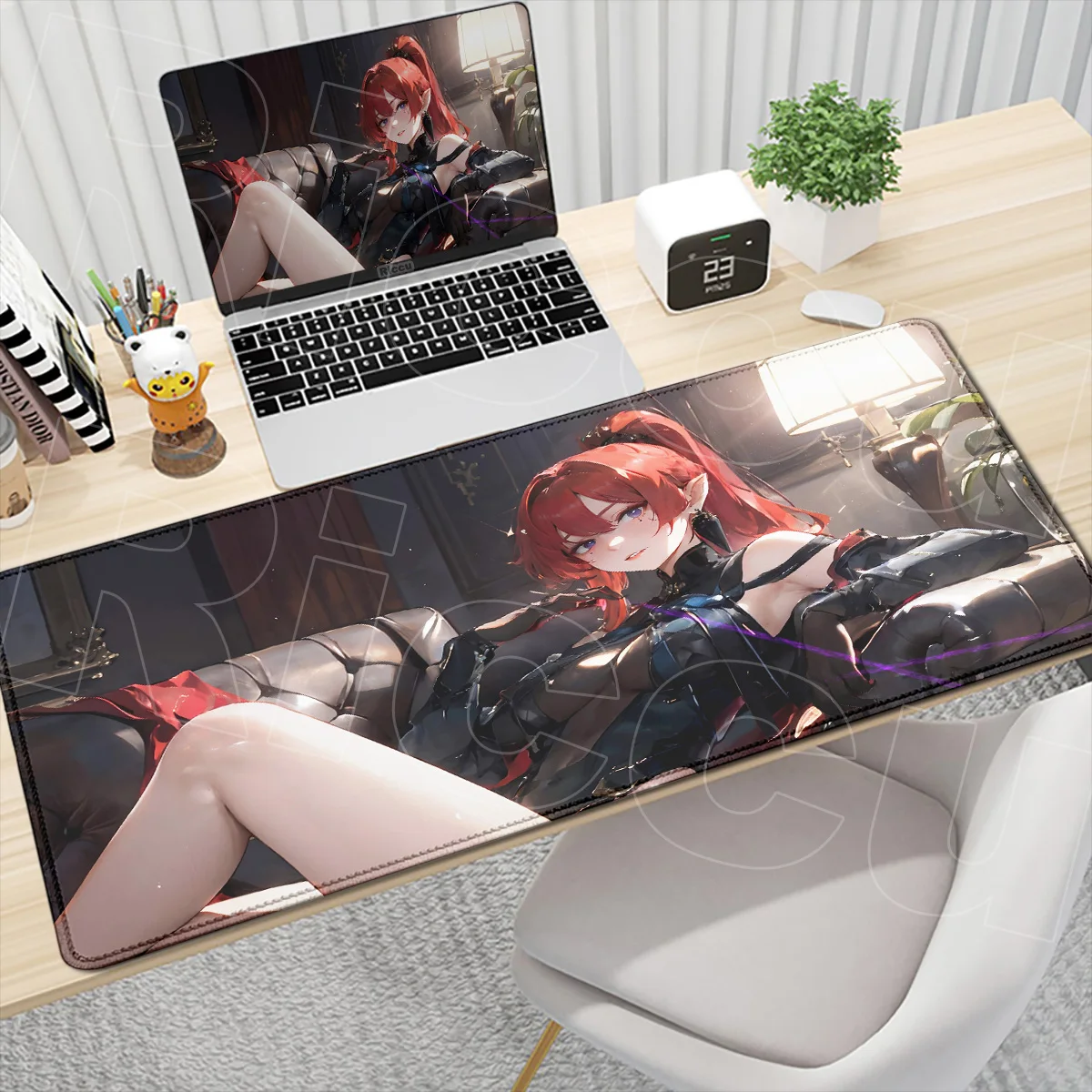 Laptop-Mauspad mit süßem, sexy rothaarigem Mädchen, Wuthering Waves Yinlin, Computertastatur-Unterlage, große Kawaii Anime Gaming-Schreibtischmatte – Detail 6