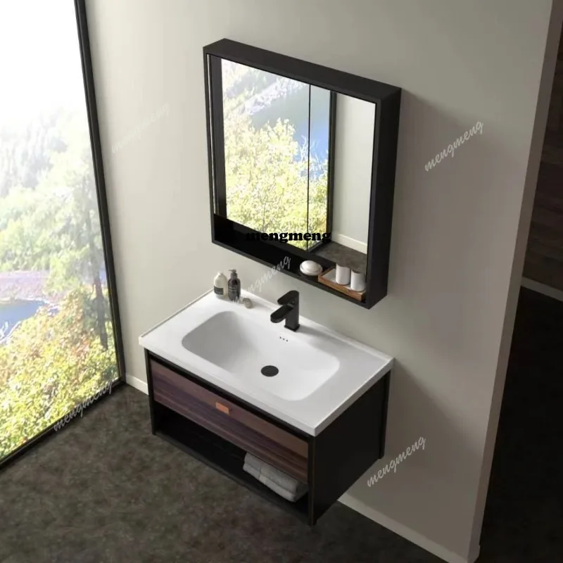 Modern bathroom cabinet aluminum alloy seamless integrated ceramic basin combination toilet hand wash station