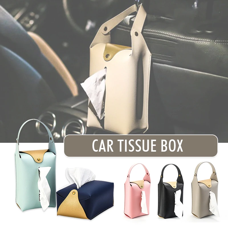 Portable Car Tissue Box Seat Back Pu Leather Hanging Tissue Cover Bag Home Bathroom Toilet Tissue Storage Bag Paper Holder