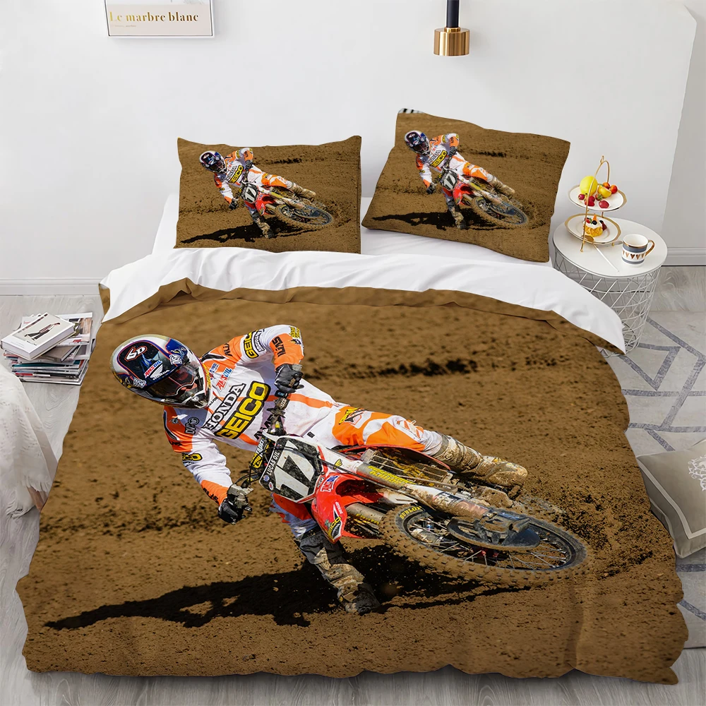 

Motocross Gaming Bedding Set,Cross-country Motorcycle Duvet Cover King Size For Teen Boys, Motorcycle Racing Car Comforter Cove