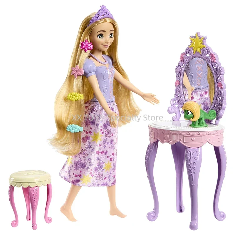 Disney Princess Rapunzel Puppen-Set, Schminktisch und 10, Zubehör für Mädchen, zum Anziehen, Pflege, Spiele, Spielhaus, Spielzeug, Geburtstagsgeschenke