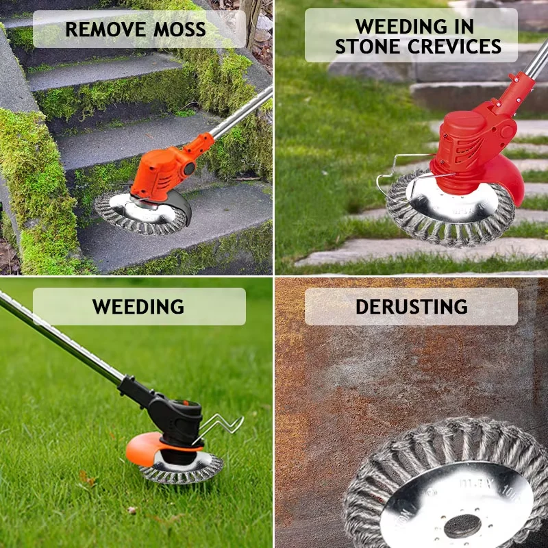 LUSQI 6/8/10 Zoll Stahldraht Radbürste Garten Unkrautschneider Kopf für Rasenmäher und Rasentrimmer Rostentfernungs-Scheibenwerkzeug – Detail 6