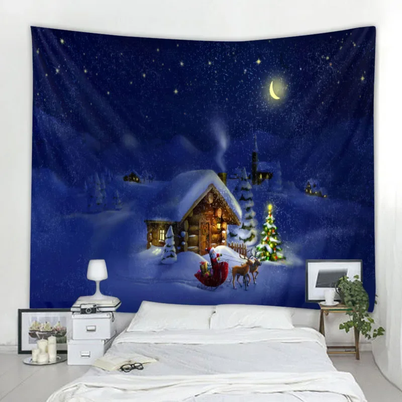 Christmas tapestry Christmas balls Christmas tree fireplace snow scene decoration wall hanging home holiday decoration 9 sizes