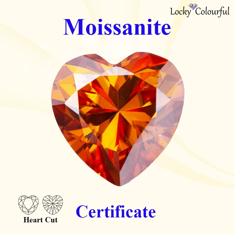 

Moissanite Heart Shape VVS1 Orange Color Beads for Charms DIY Jewelry Making Necklace Rings Main Materials with GRA Certificate