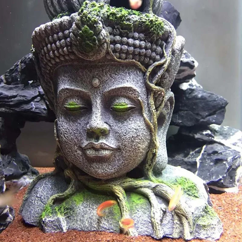 Resin Guanyin Bodhisattva Statue Fish Tank Landscaping Ornament Simulation Crafts Aquarium Decorations Fish Hiding Place