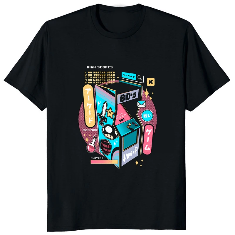 80s Game Machine Printed Vintage T-shirt Hot Sale Otaku Console Fans Tops Harajuku Style Y2k Streetwear Hip Hop Unisex T Shirt