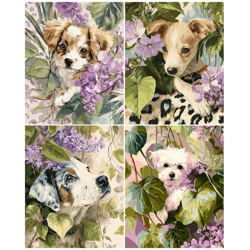 

GATYZTORY DIY Pictures By Number Dog Kits Home Decor Painting By Numbers Flowers Drawing On Canvas HandPainted Art Gift