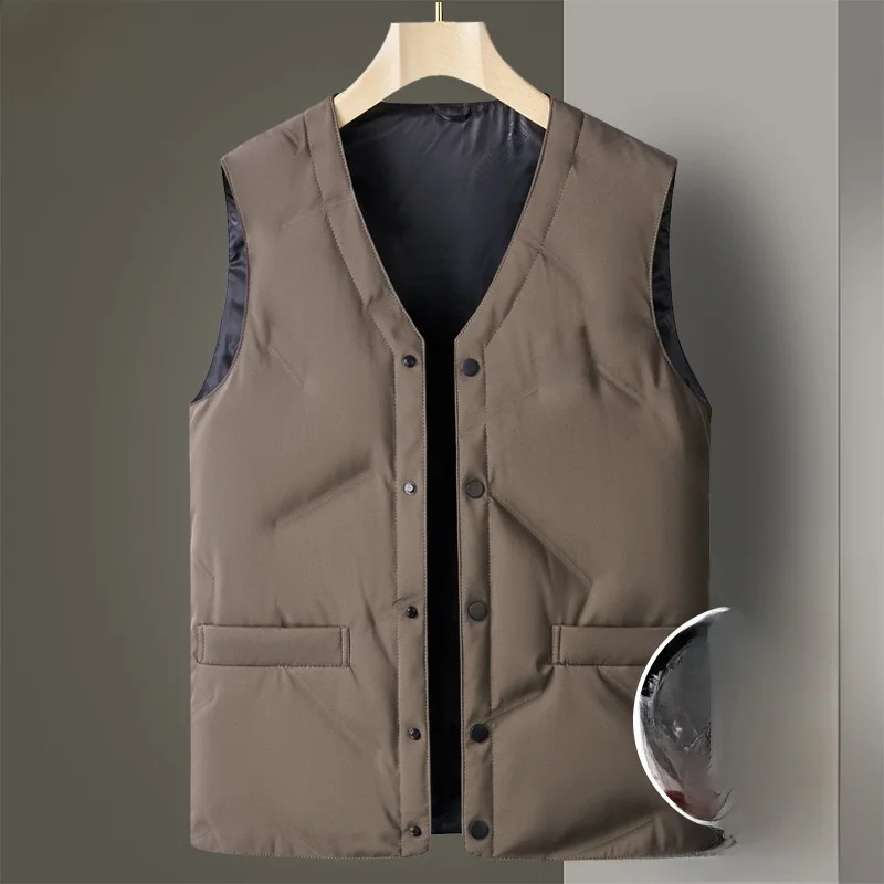 

Мужской зимний пуховый жилет: теплый, свободный, с V-образным вырезом, молодежный, для активного отдыха, с наполнителем из пуха.