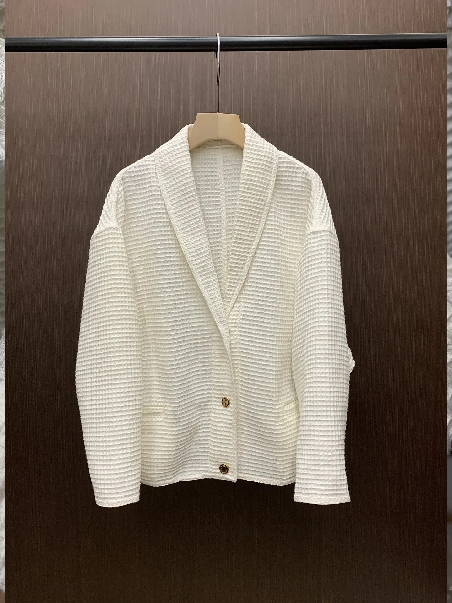 

Women's cotton cardigan with lapel, single-breasted, double-pocket, long-sleeved jacket, versatile style