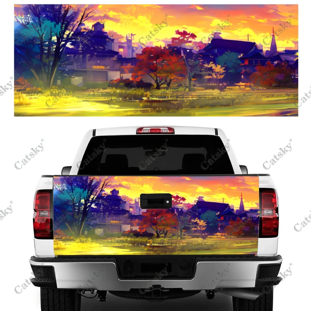 Colorful Drawing Sky Nature Car Tail Trunk Protect Vinly Wrap Sticker Decal Car Hood Decoration Sticker for SUV Off-road Pickup