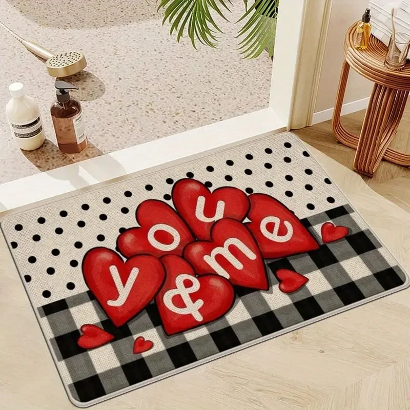 Heart Letter Print Bath Mat Home Indoor Decor Super Absorbent Kitchen Rugs Non Slip Waterproof Bedroom Entrance Carpets Doormat