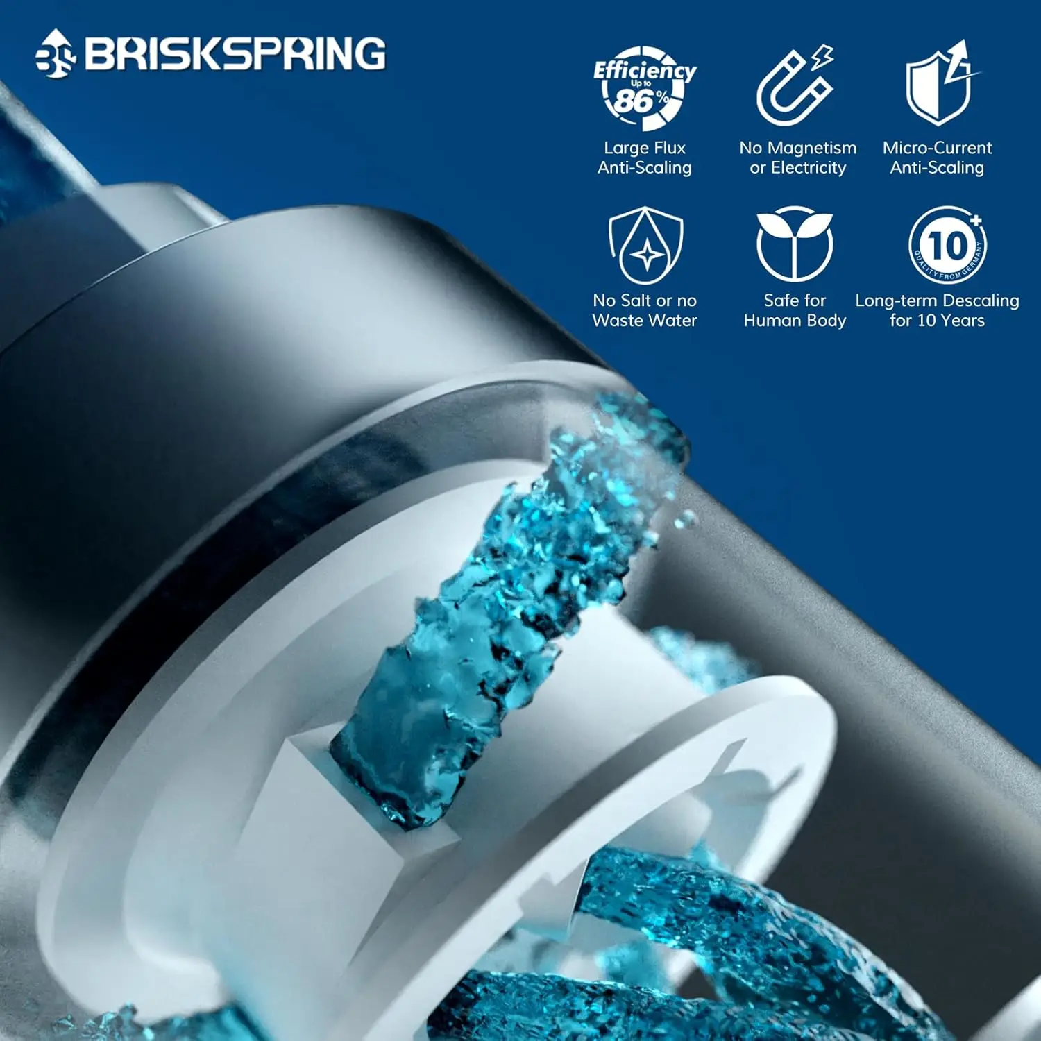 BriskSpring  Whole House Water Descaler Salt Free Scale Inhibition Softener System Prevent Scale Built Up 10-Year Durability